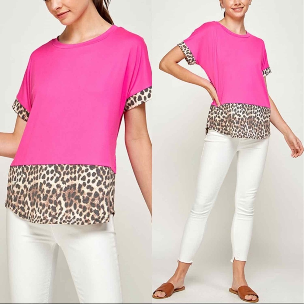 CUTE PINK LEOPARD TOP - Picture 1 of 3